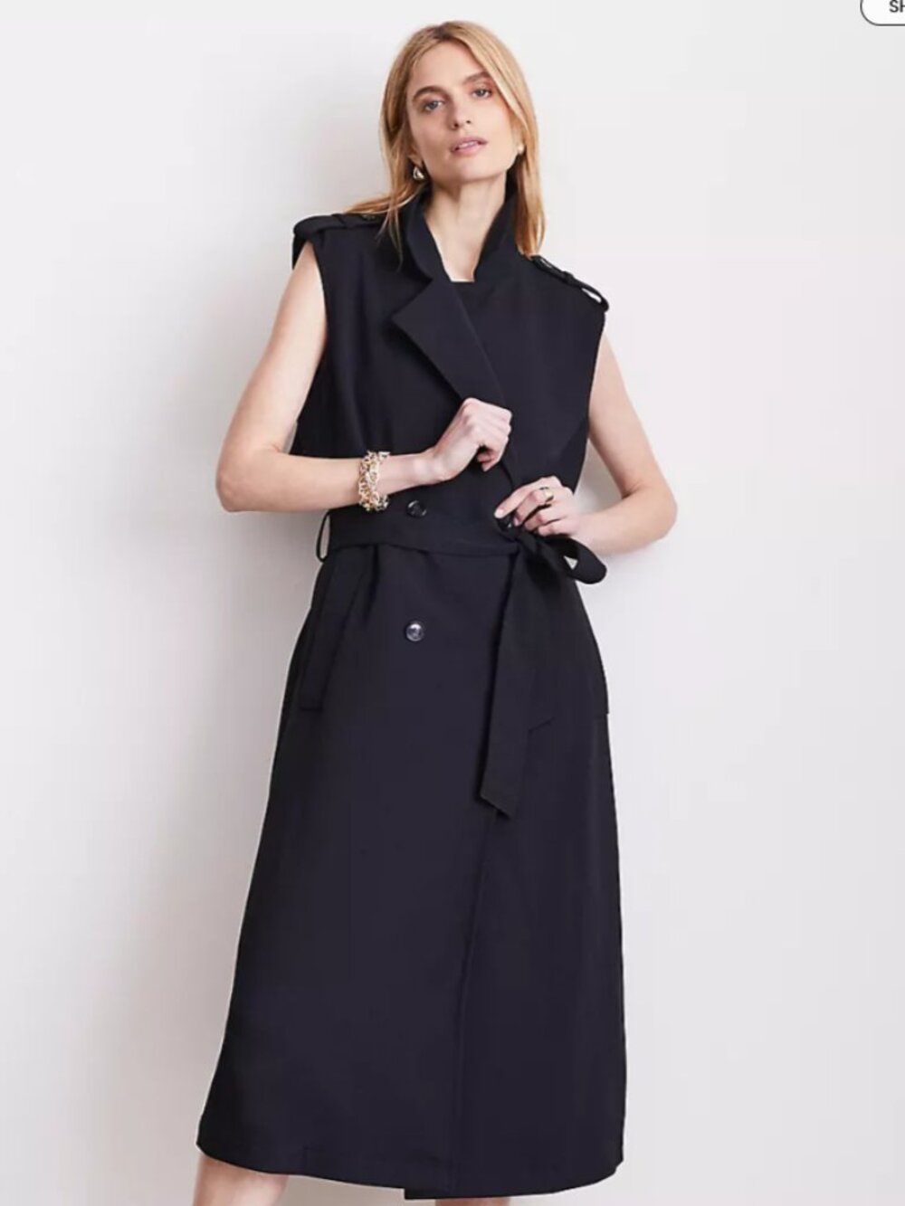 NWT LOFT Versa Crepe Drape Trench Vest Petite Medium Black